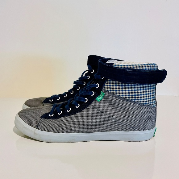 Keep Grey Houndstooth & Blue Check Canvas High-top Vegan Unisex Sneakers M 8.5 - Picture 4 of 16